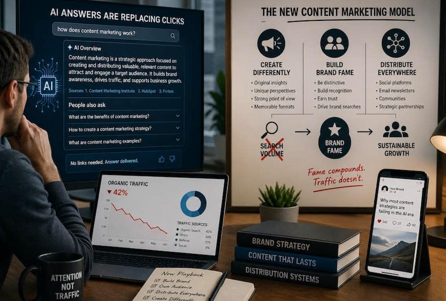 AI is rewriting content marketing economics and forcing brands to chase attention not traffic